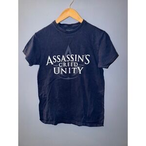 Assassins Creed Unity T Shirt Mens Small Navy Blue Ubisoft Video Game Promo Tee